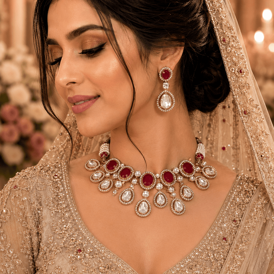 Maharani Crimson Kundan Set - Vinni’s Jewelry