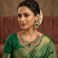 Meher Emerald Ruby Bridal Choker Set with Earrings - Vinni’s Jewelry