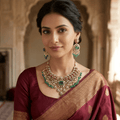 Meher Emerald Ruby Bridal Choker Set with Earrings - Vinni’s Jewelry
