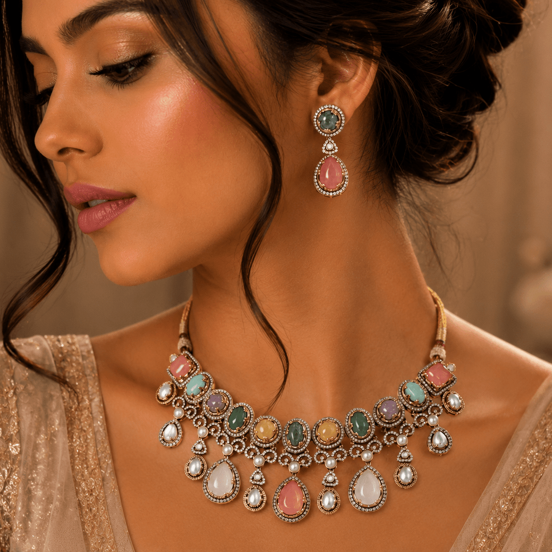 Meher Pastel Victorian Choker Set - Vinni’s Jewelry