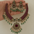 Meher Ruby & Mint Polki Bridal Necklace Set - Vinni’s Jewelry