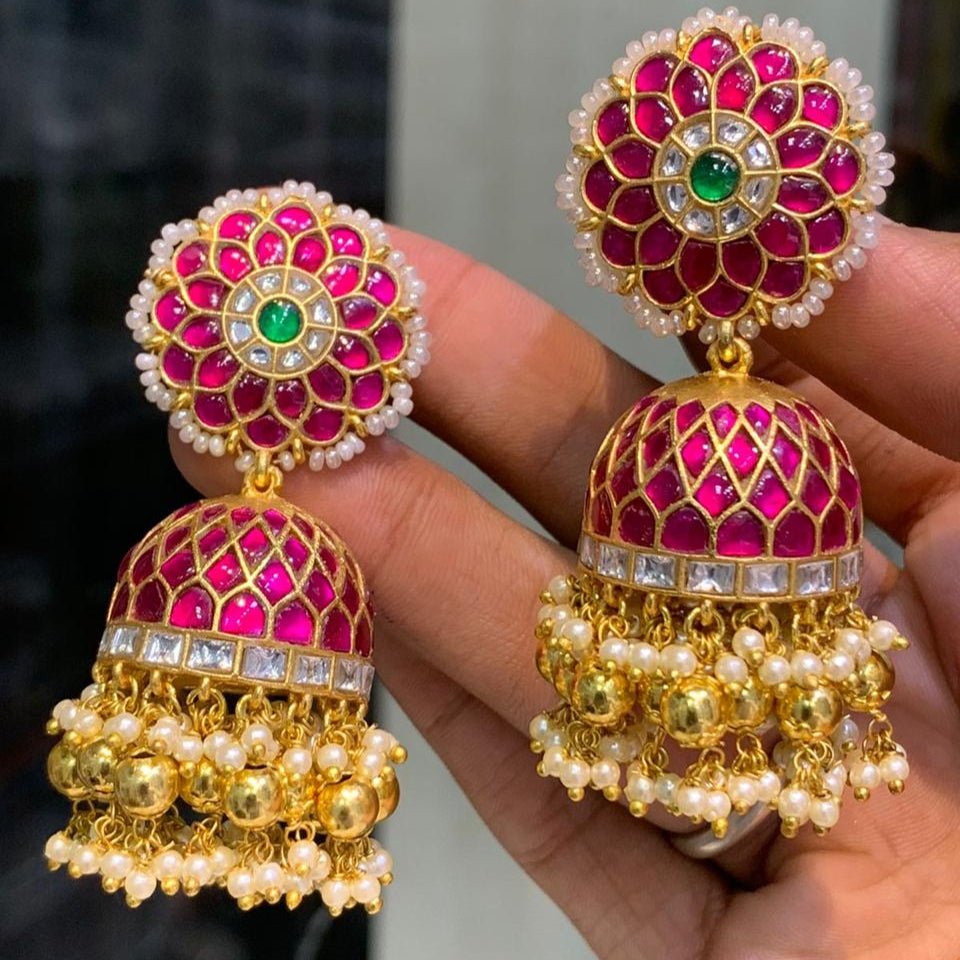Mehfil Ruby Jhumka Earrings – Kundan & Pearl Dangler - Vinni’s Jewelry