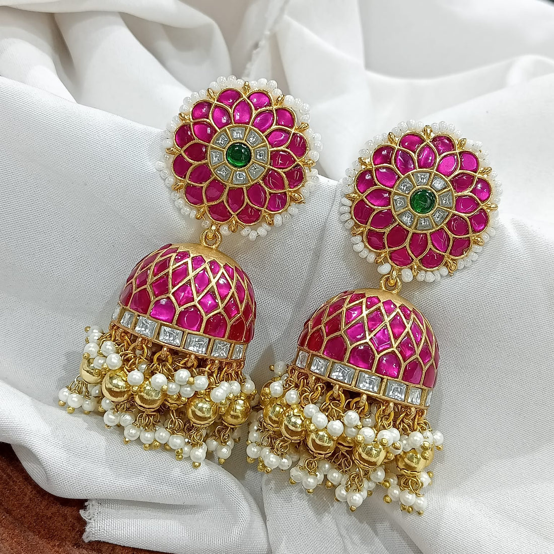 Mehfil Ruby Jhumka Earrings – Kundan & Pearl Dangler - Vinni’s Jewelry