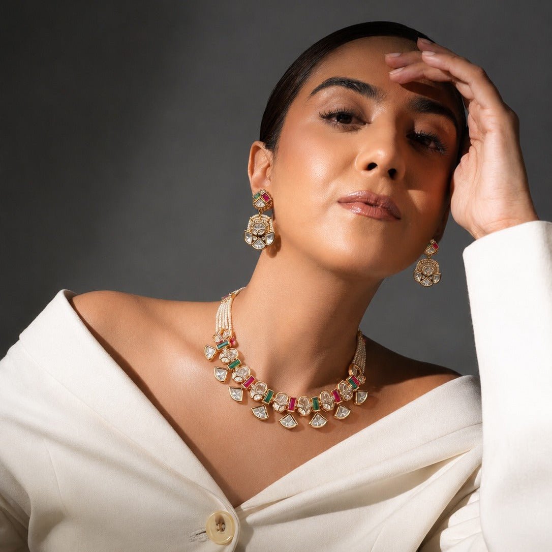 Mehr Emerald & Ruby Kundan Necklace Set - Vinni’s Jewelry