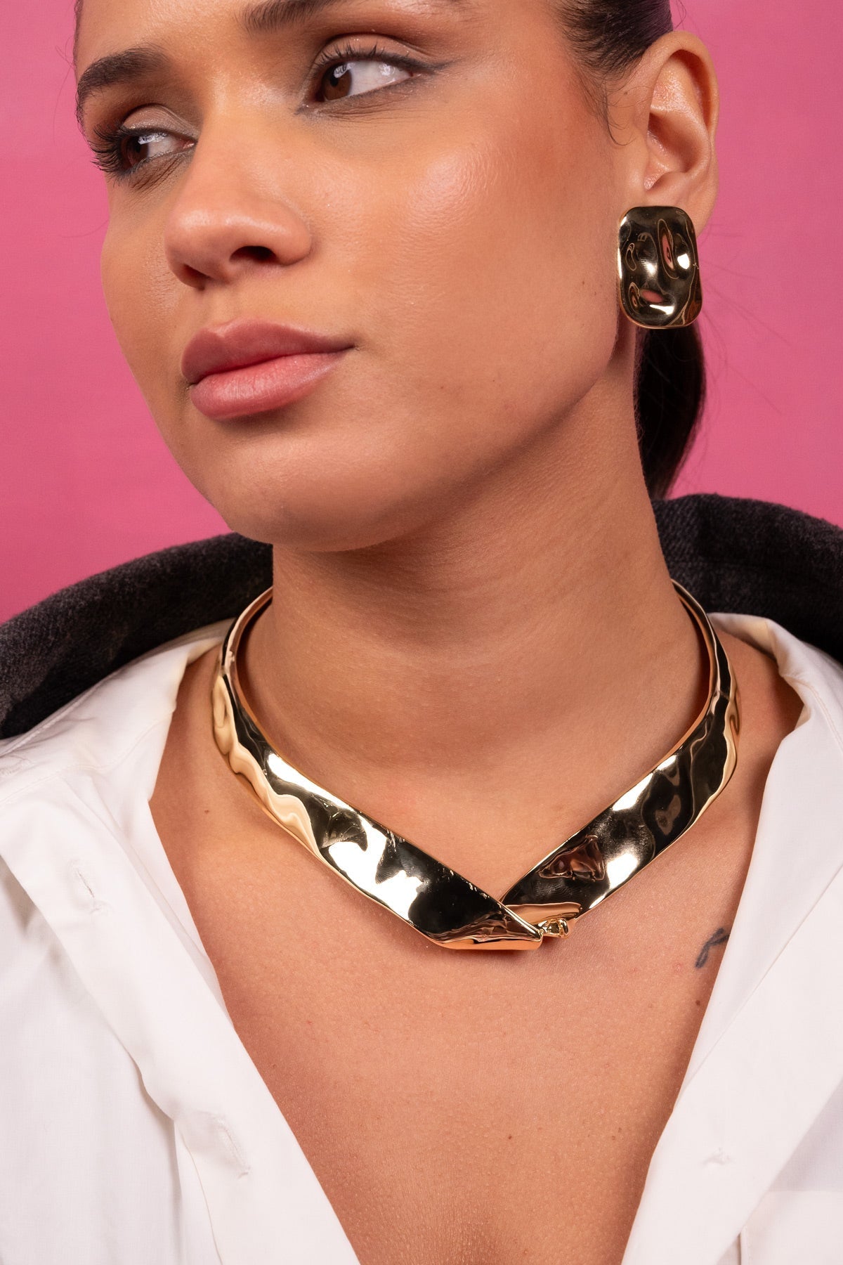 Molten Gold Collar Statement Necklace Set - Vinni’s Jewelry