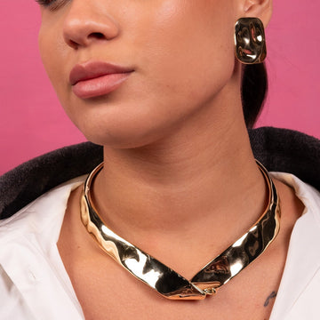 Molten Gold Collar Statement Necklace Set - Vinni’s Jewelry