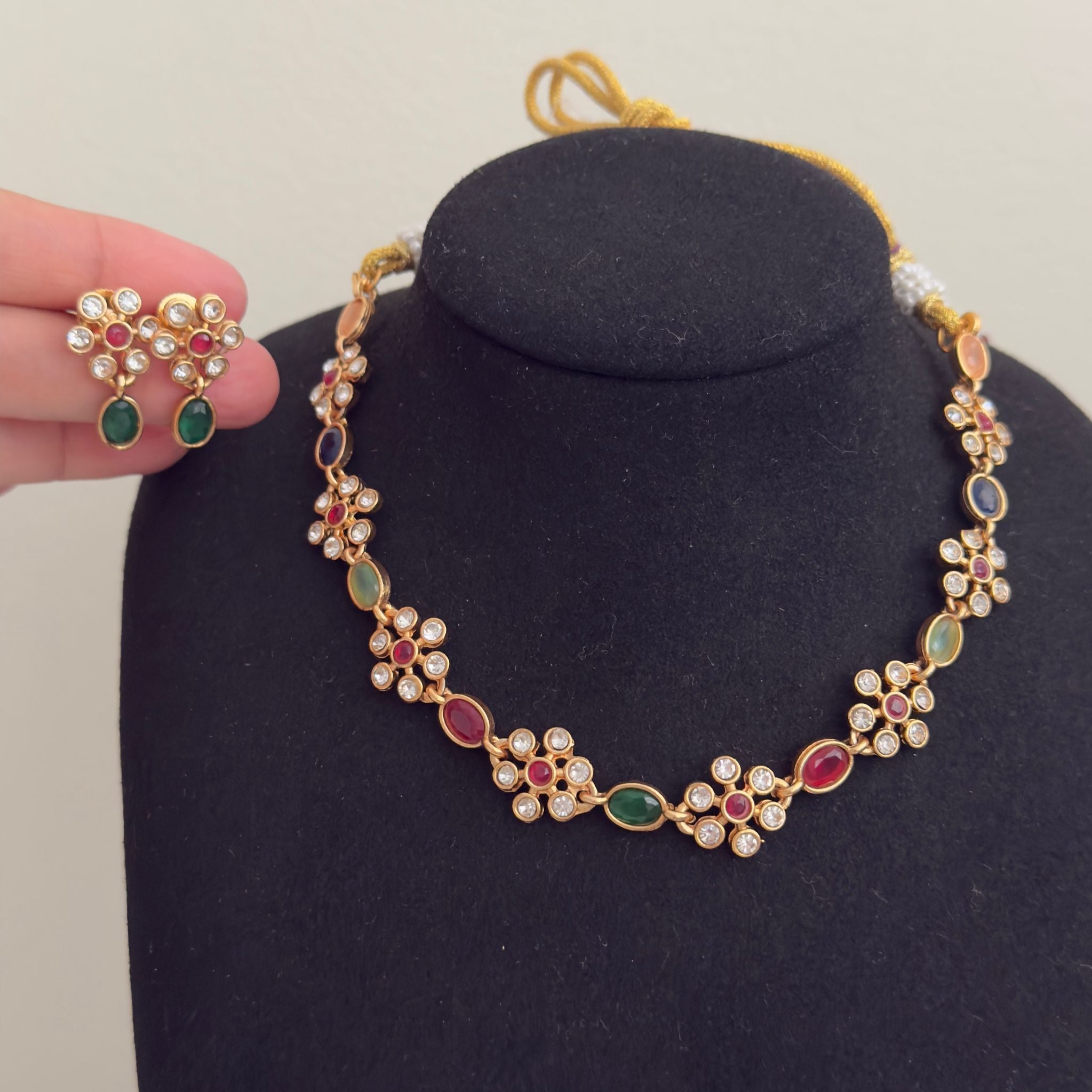 Multicolor Elegance Polki Necklace & Earring Set – Traditional Partywear Jewelry - Vinni’s Jewelry
