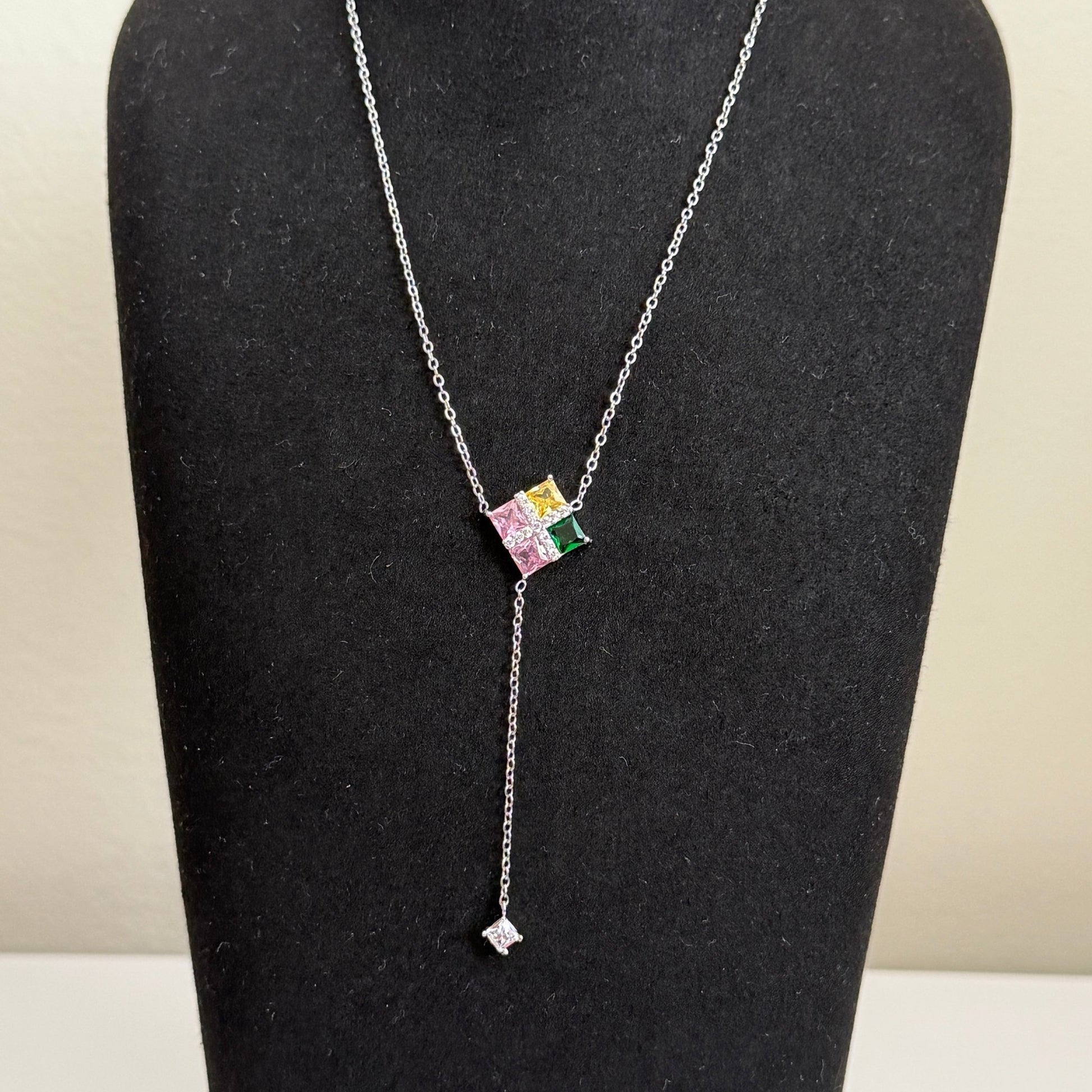 Multicolor Rainbow CZ Stud Necklace Set – Geometric Festive Jewelry - Vinni’s Jewelry