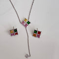 Multicolor Rainbow CZ Stud Necklace Set – Geometric Festive Jewelry - Vinni’s Jewelry