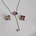 Multicolor Rainbow CZ Stud Necklace Set – Geometric Festive Jewelry - Vinni’s Jewelry