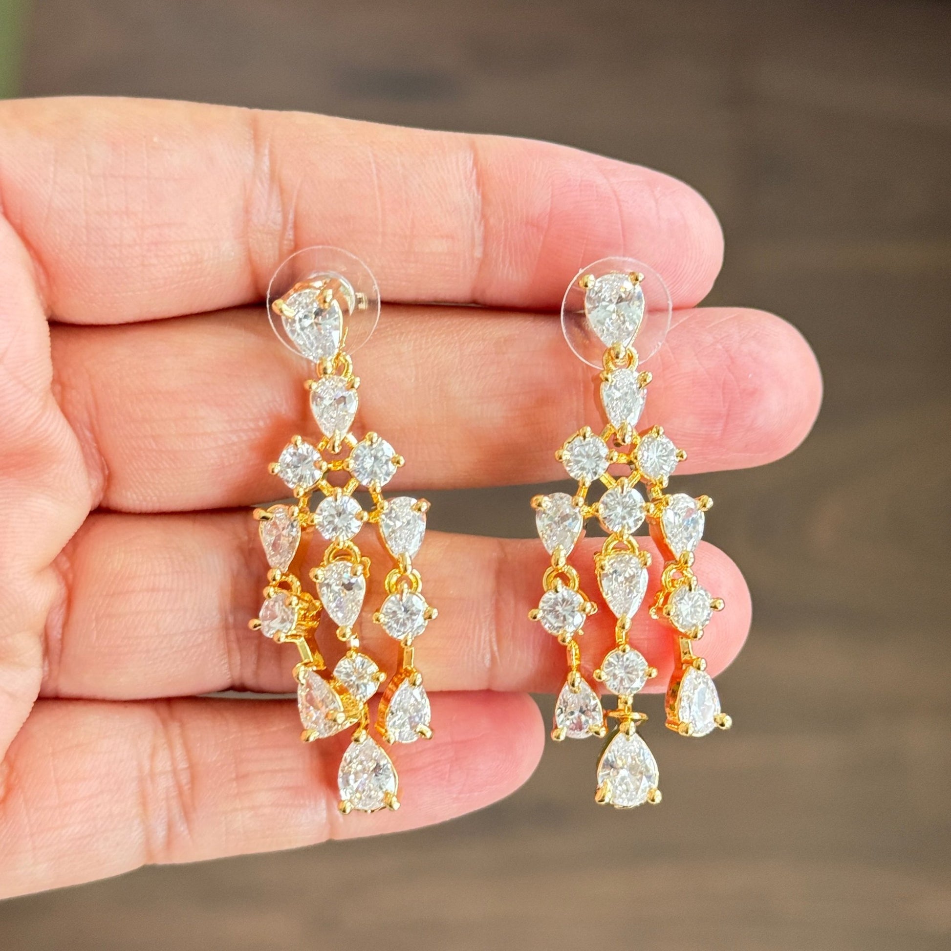 Myra Gold Plated Waterfall CZ Necklace Set – Bridal & Evening Jewelry - Vinni’s Jewelry