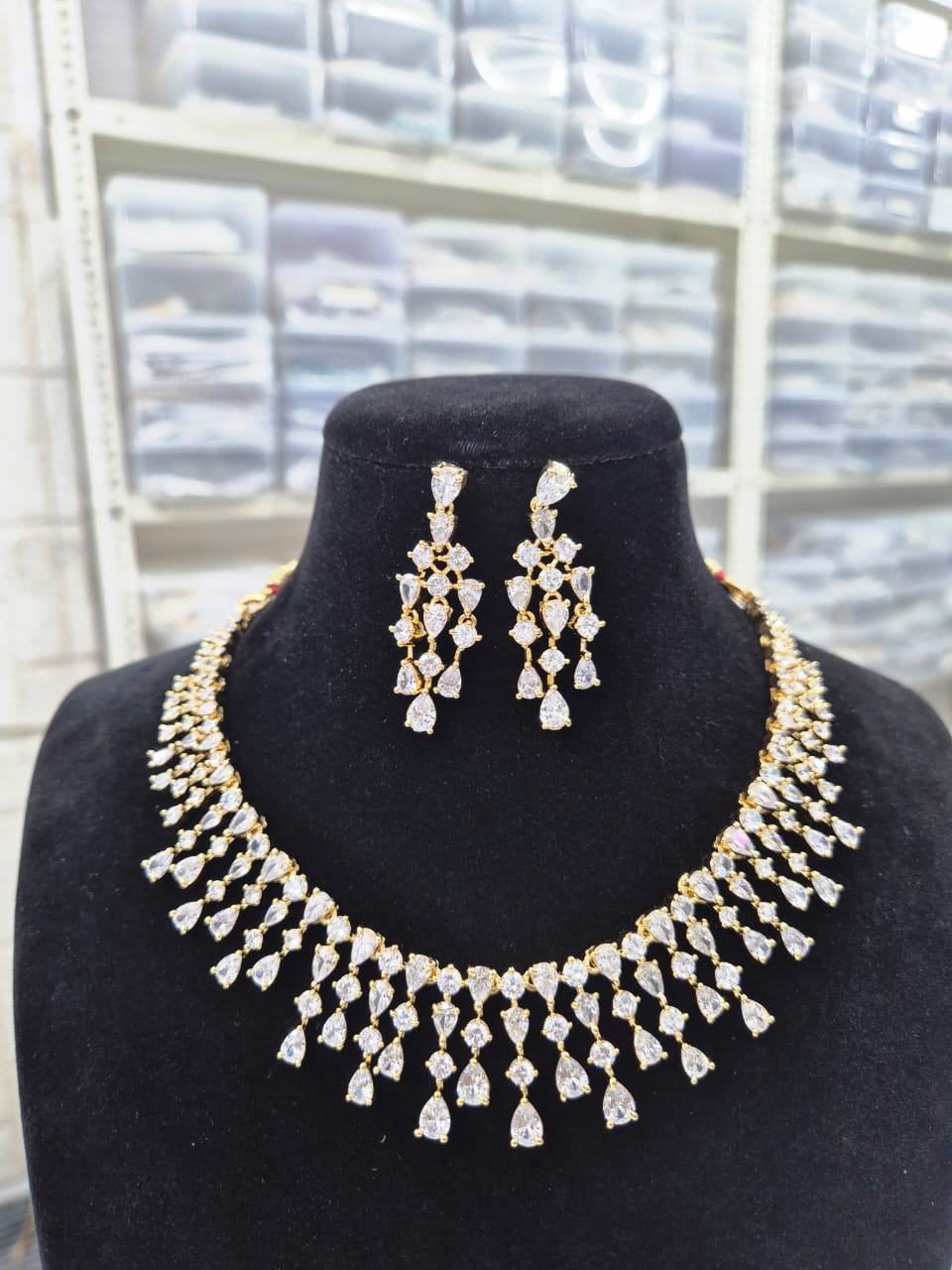 Myra Gold Plated Waterfall CZ Necklace Set – Bridal & Evening Jewelry - Vinni’s Jewelry