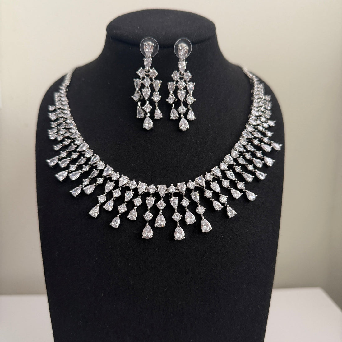 Myra Gold Plated Waterfall CZ Necklace Set – Bridal & Evening Jewelry - Vinni’s Jewelry
