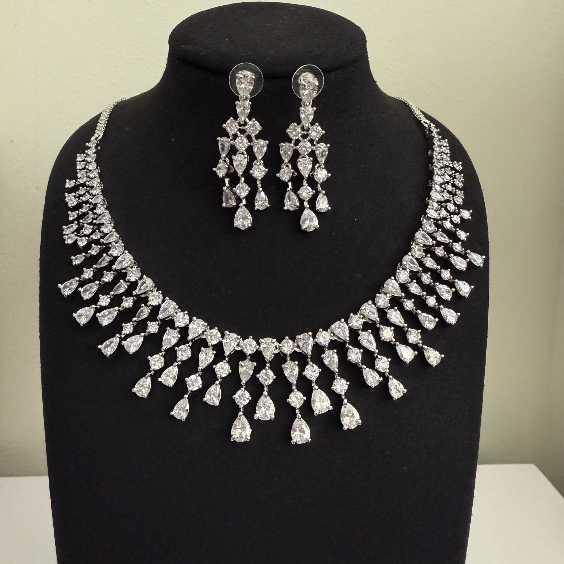 Myra Gold Plated Waterfall CZ Necklace Set – Bridal & Evening Jewelry - Vinni’s Jewelry