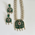 Nizam - Emerald Long Necklace Set – Dual Line Kundan Work - Vinni’s Jewelry