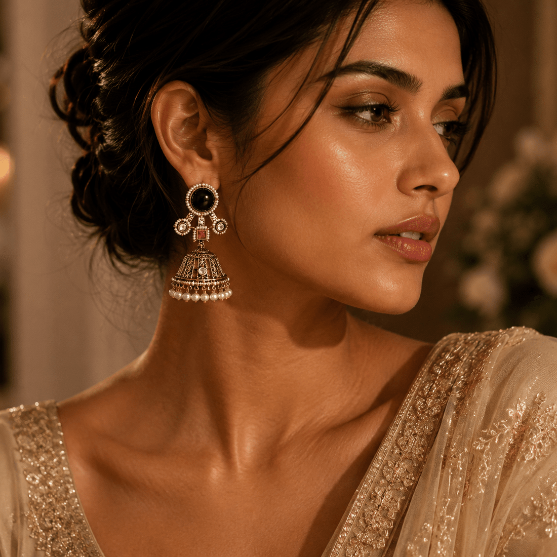 Noor Antique Pearl Jhumka Earrings - Vinni’s Jewelry