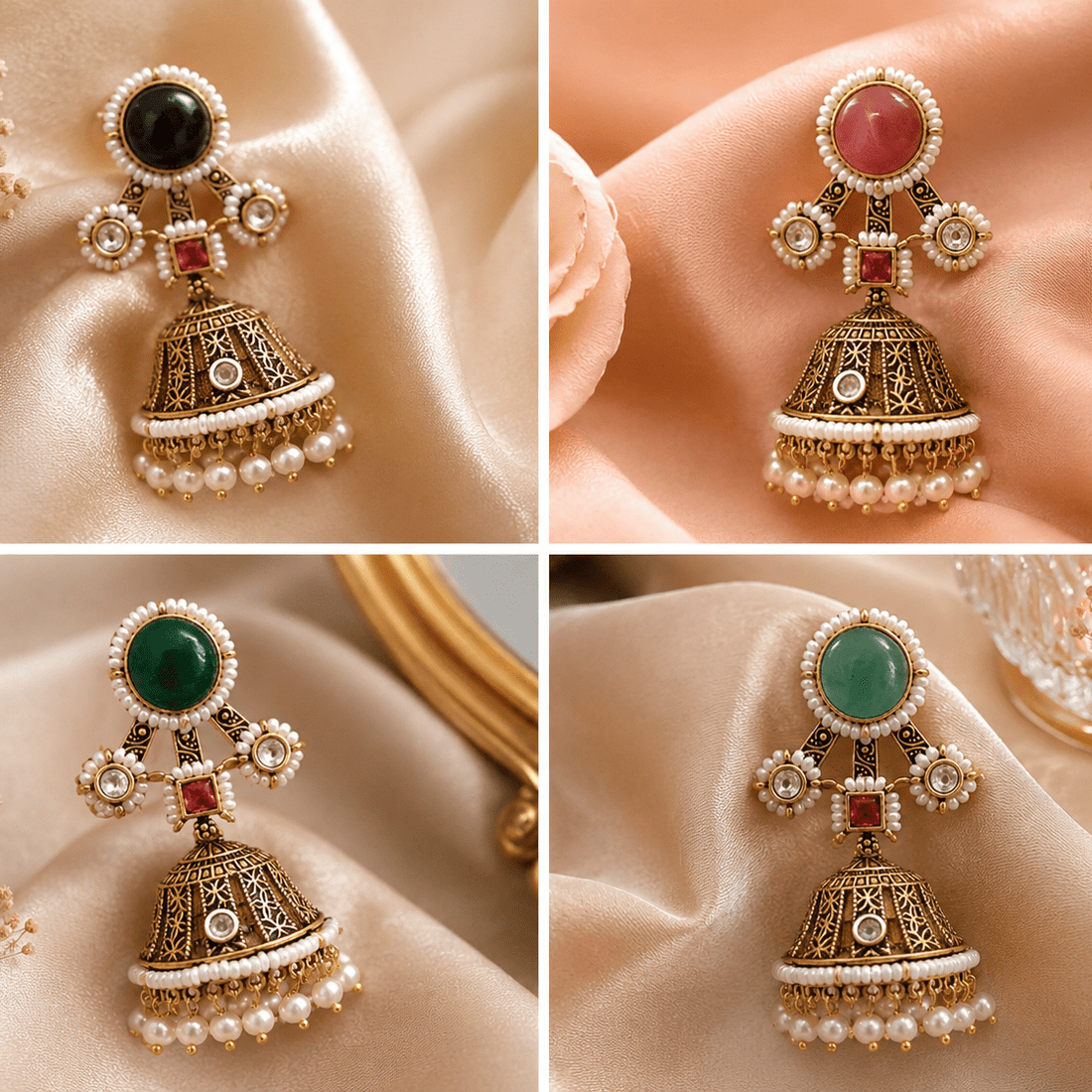 Noor Antique Pearl Jhumka Earrings - Vinni’s Jewelry