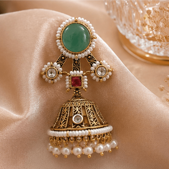 Noor Antique Pearl Jhumka Earrings - Vinni’s Jewelry