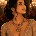 Noor Gulabi Emerald Bridal Choker Set with Pendant - Vinni’s Jewelry