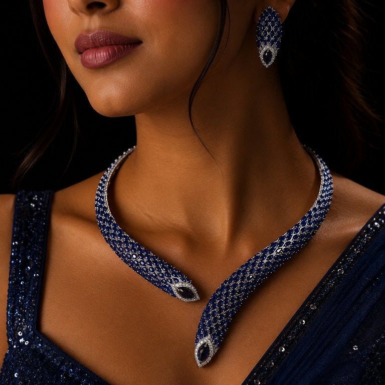 Nyra Sapphire Serpent Crystal Necklace Set - Vinni’s Jewelry