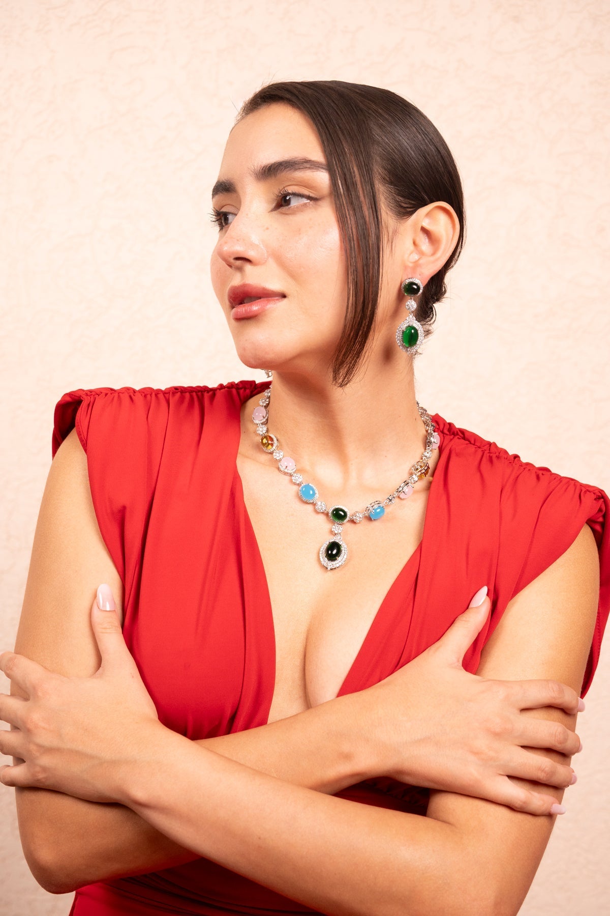 Opulent Emerald Drop Necklace Set - Vinni’s Jewelry