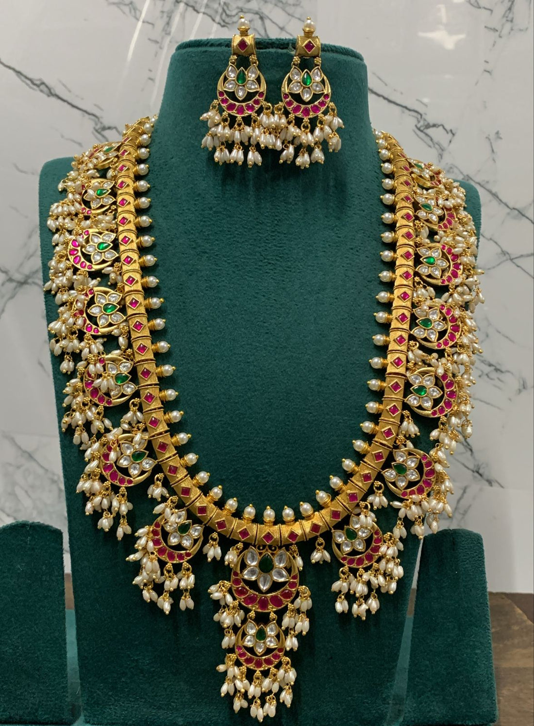 Padmavati Temple Pearl Long Haar Set - Vinni’s Jewelry