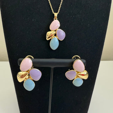 Pastel Blossom Trio - Multicolor Stone Pendant and Earring Set - Vinni’s Jewelry