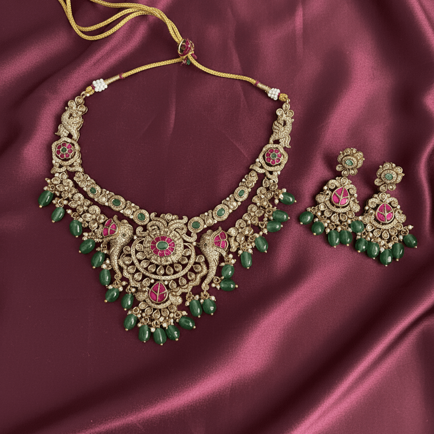 Peacock Garden Temple Necklace Set - Vinni’s Jewelry