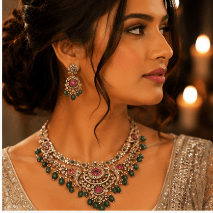 Peacock Garden Temple Necklace Set - Vinni’s Jewelry