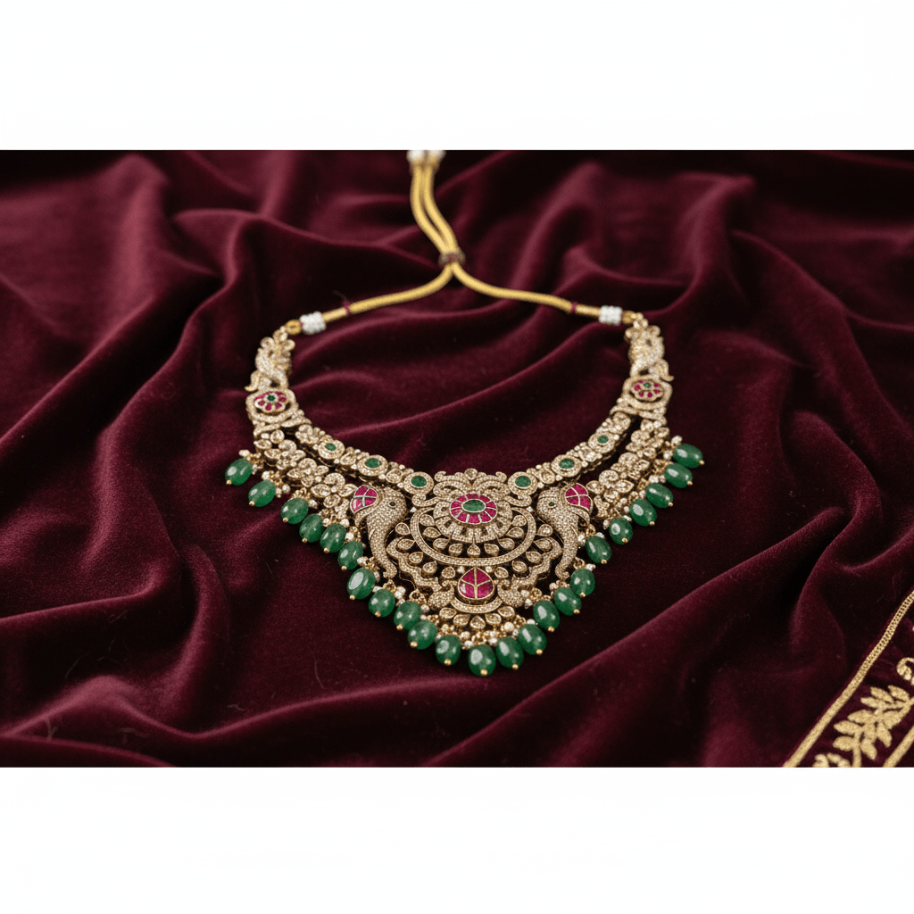 Peacock Garden Temple Necklace Set - Vinni’s Jewelry