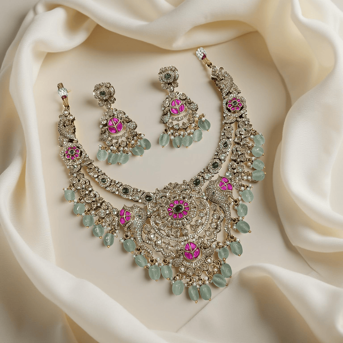 Peacock Temple Necklace Set - Vinni’s Jewelry