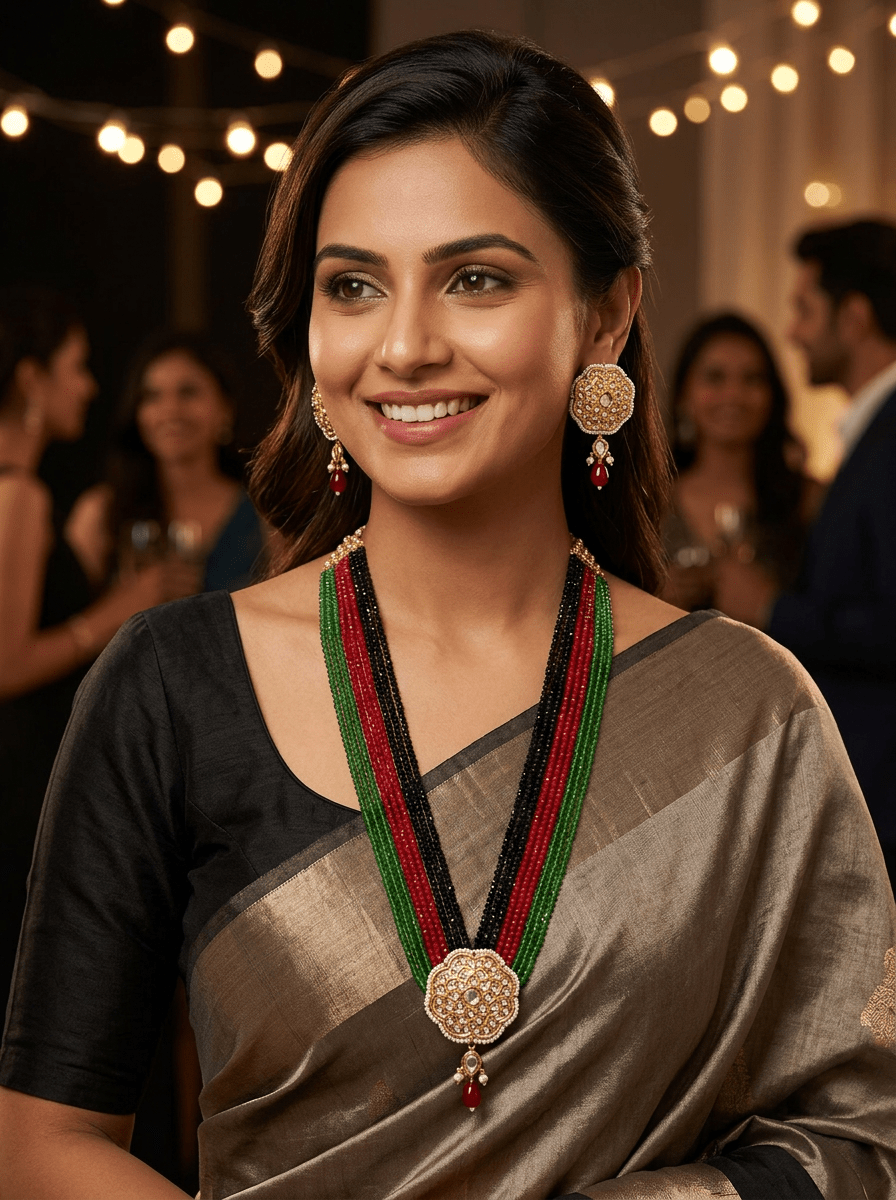 Phoolon Ki Shaan – Multistrand Beaded Kundan Necklace - Vinni’s Jewelry
