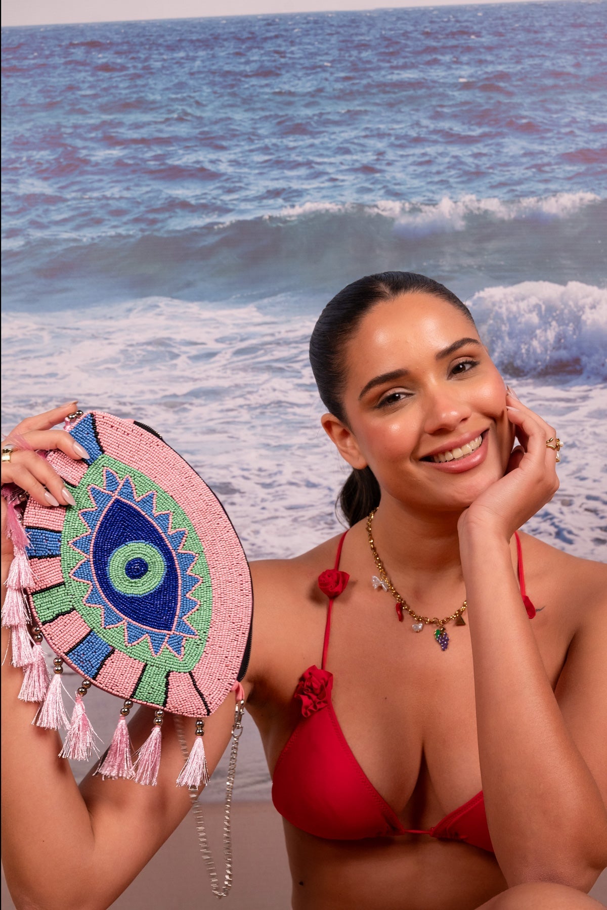 Pink Aura Evil Eye Beaded Crossbody - Vinni’s Jewelry