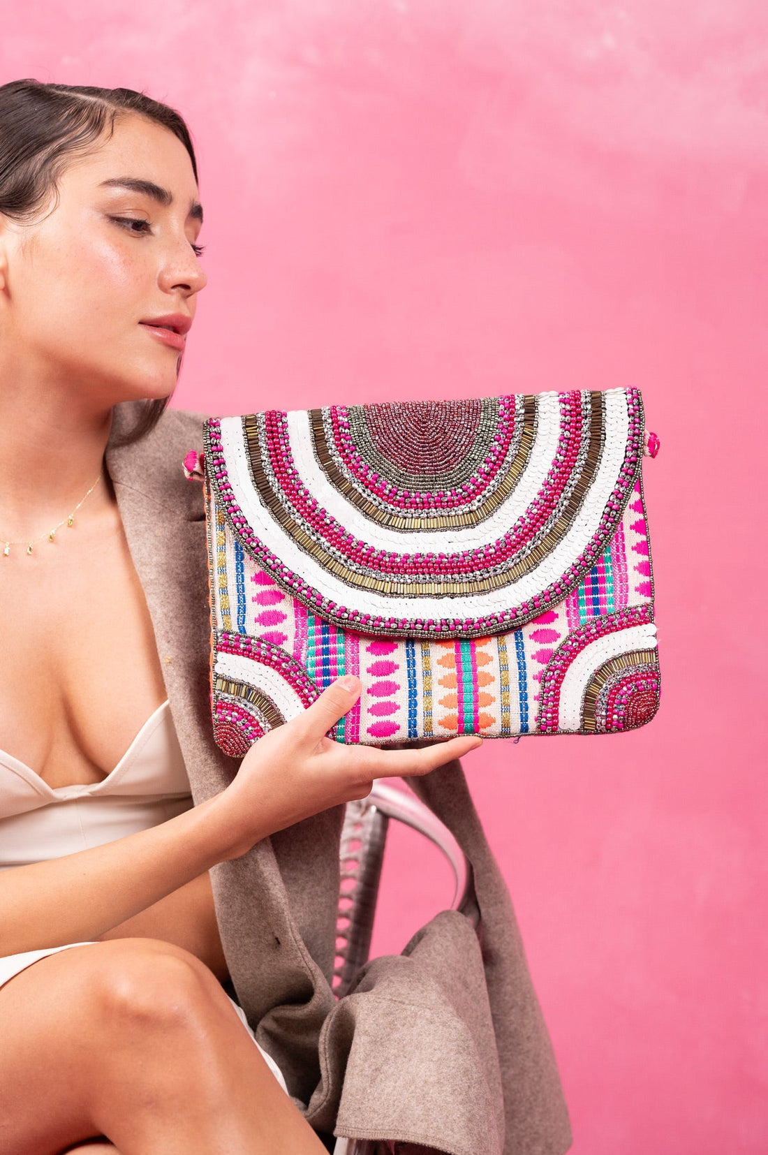 Pink Aura Luxe Beaded Clutch - Vinni’s Jewelry