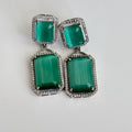 Pista Green Luxe Drop Earrings – Silver - Framed Statement Studs - Vinni’s Jewelry