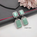 Pista Green Luxe Drop Earrings – Silver - Framed Statement Studs - Vinni’s Jewelry
