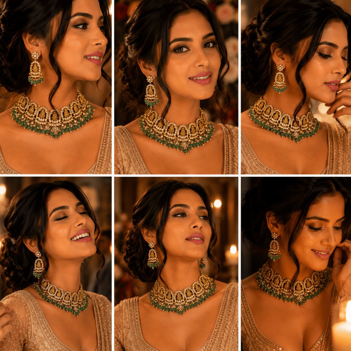 Polki Goddess Laxmi Temple Choker Set – Bridal South Indian Jewelry with Green Beads - Vinni’s Jewelry