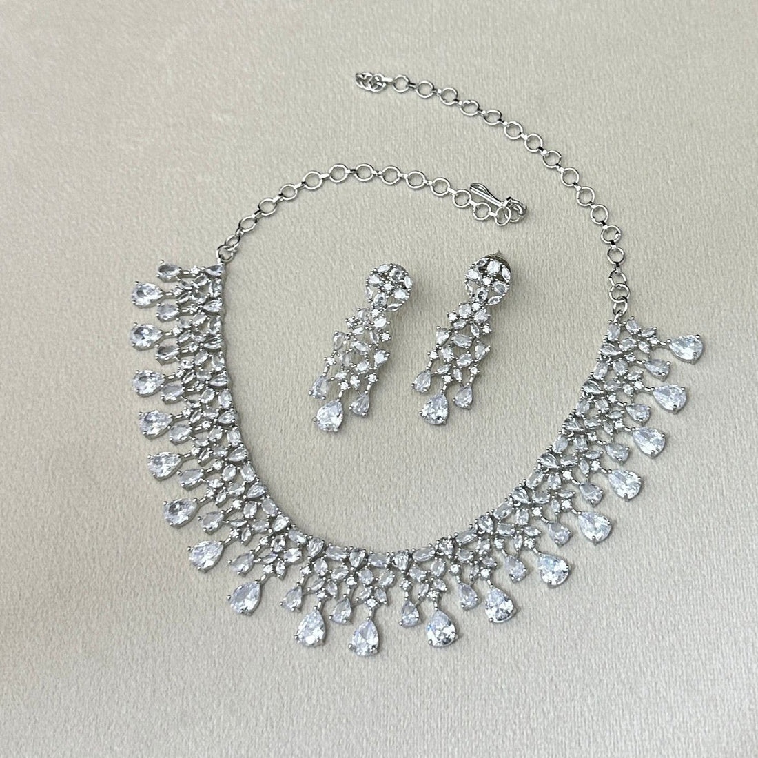 Radiant Crystal Waterfall Necklace Set – Silver Plated with Matching Earrings - Vinni’s Jewelry
