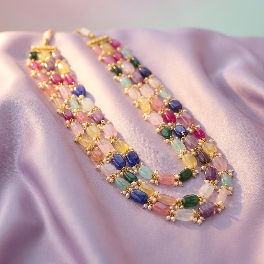 Rainbow Gemstone Pearl Layered Necklace - Vinni’s Jewelry