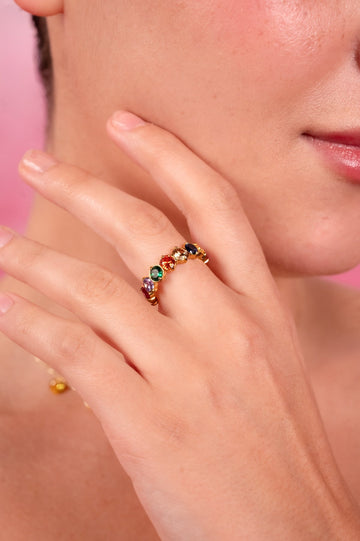 Rainbow Luxe Gemstone Band Ring - Vinni’s Jewelry