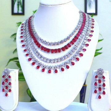 Ravina Ruby Layered Crystal Necklace Set - Vinni’s Jewelry