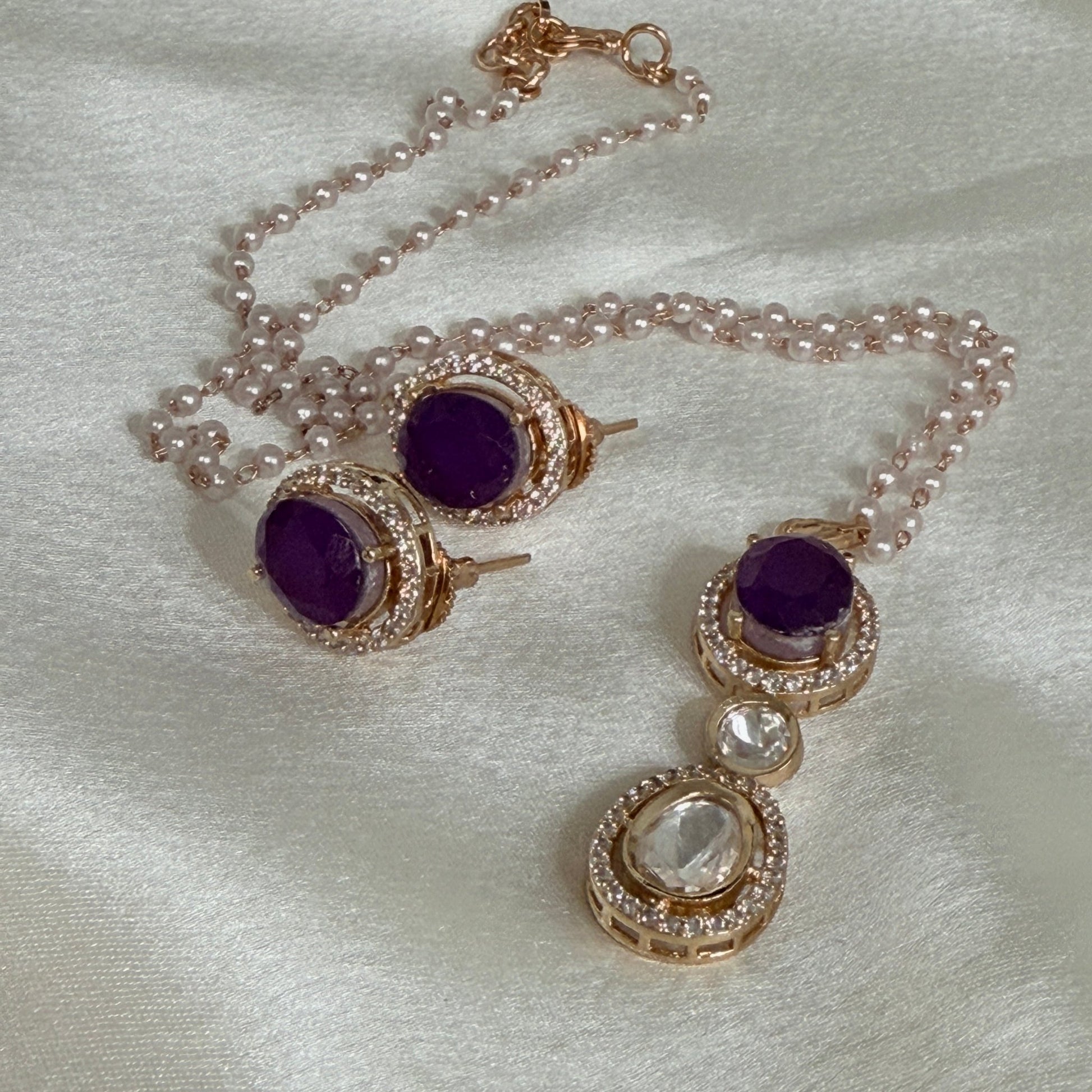 Regal Amethyst Pearl Necklace Set - Vinni’s Jewelry