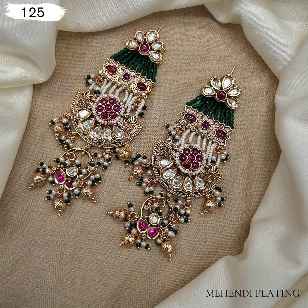 Regal Blossom Mehendi Plated Chandbaali Earrings - Vinni’s Jewelry