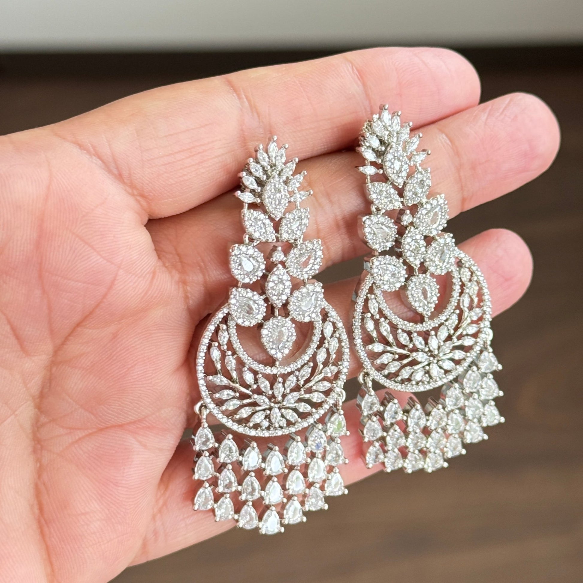 Regal Chandbali CZ Earrings – Silver Sparkle Edition - Vinni’s Jewelry
