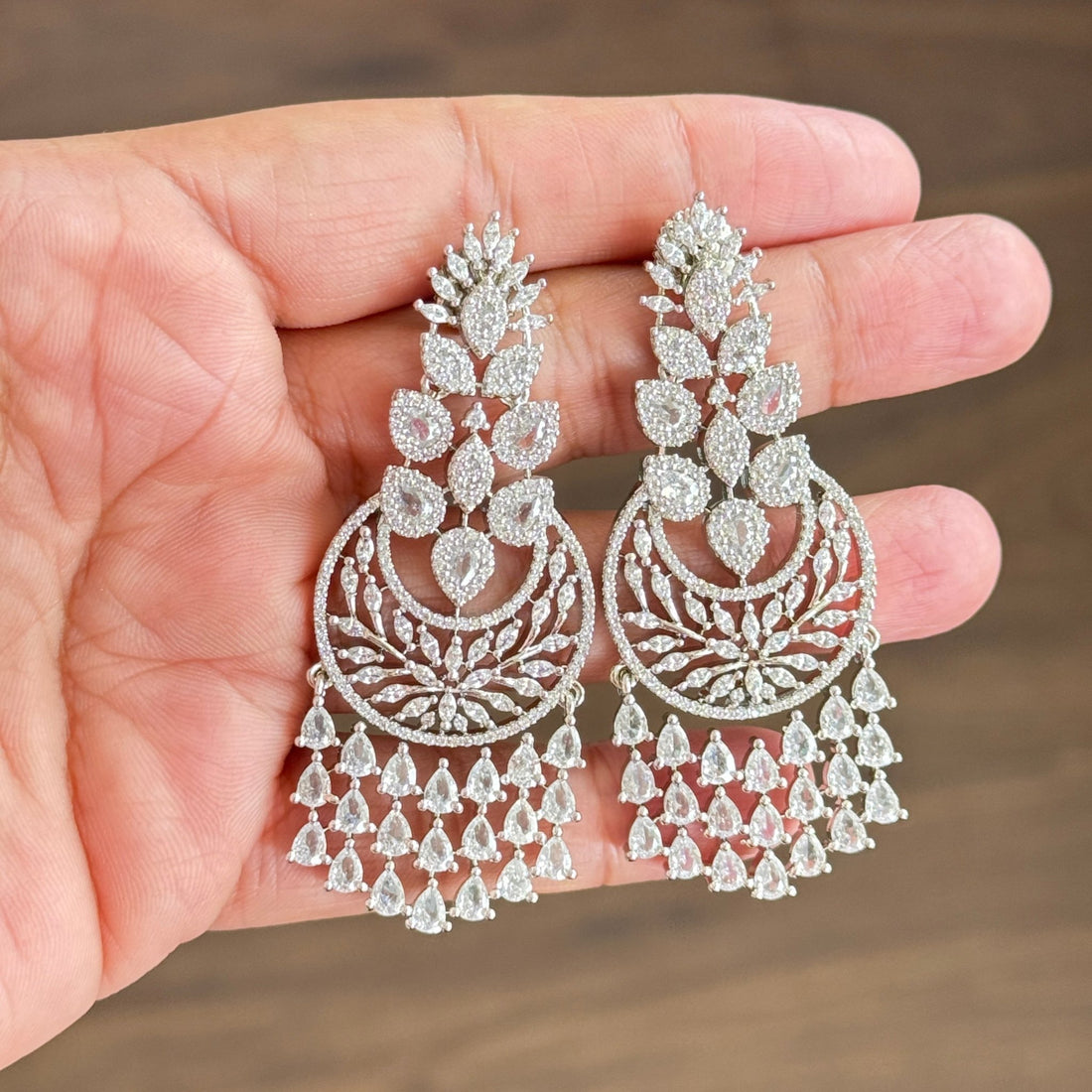 Regal Chandbali CZ Earrings – Silver Sparkle Edition - Vinni’s Jewelry