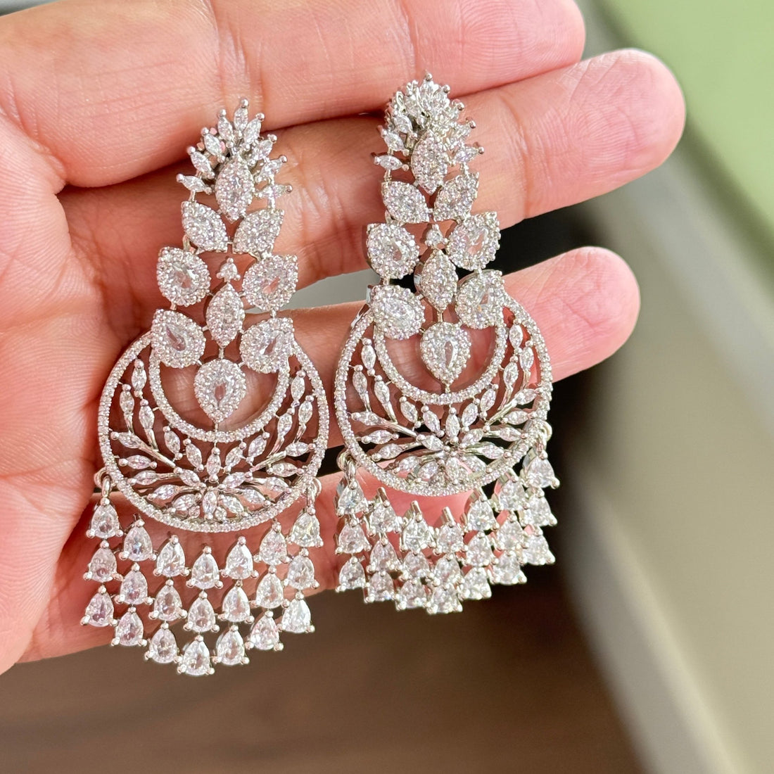 Regal Chandbali CZ Earrings – Silver Sparkle Edition - Vinni’s Jewelry