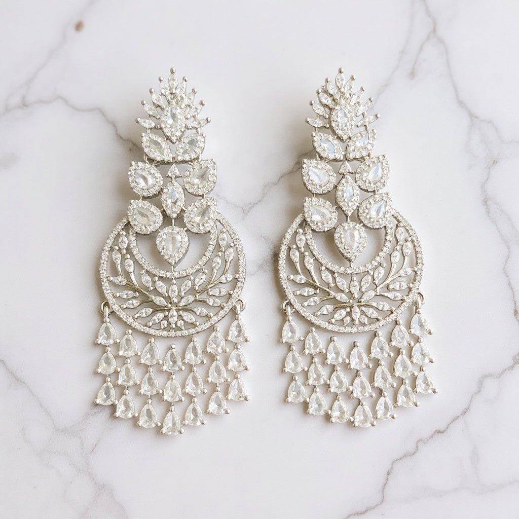 Regal Chandbali CZ Earrings – Silver Sparkle Edition - Vinni’s Jewelry