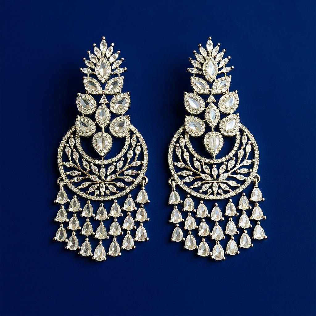 Regal Chandbali CZ Earrings – Silver Sparkle Edition - Vinni’s Jewelry