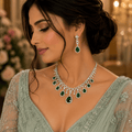 Regal Emerald Drop Necklace Set – American Diamond CZ Finish - Vinni’s Jewelry
