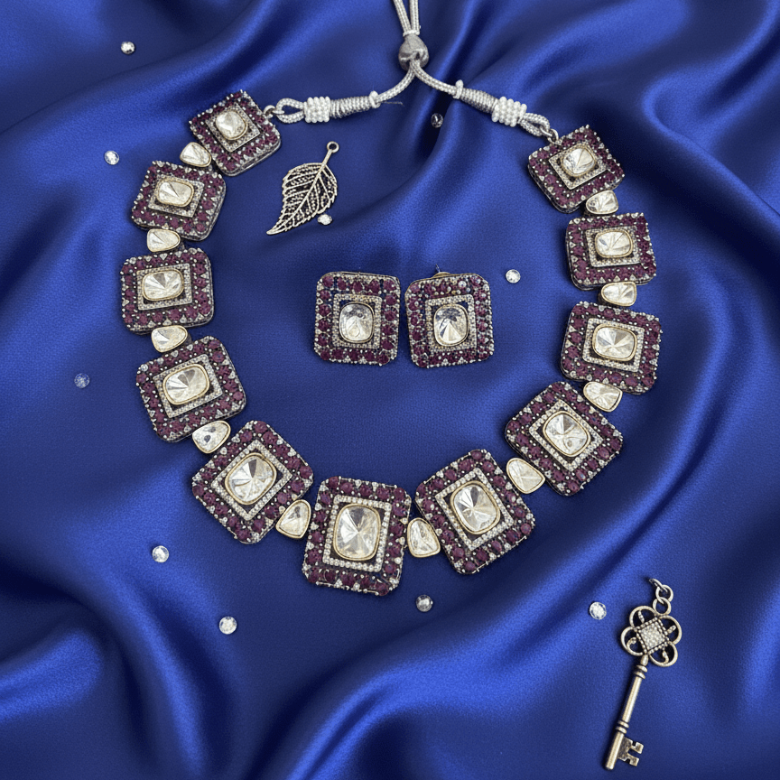 Regal Ruby Kundan Square Choker Set – Jewellery for Weddings & Festive Wear (Copy) (Copy) - Vinni’s Jewelry